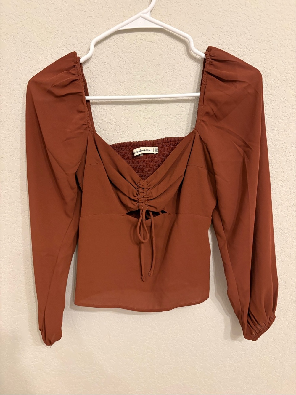Abercrombie & Fitch Rust Brown Long-Sleeve Ruched Front Blouse